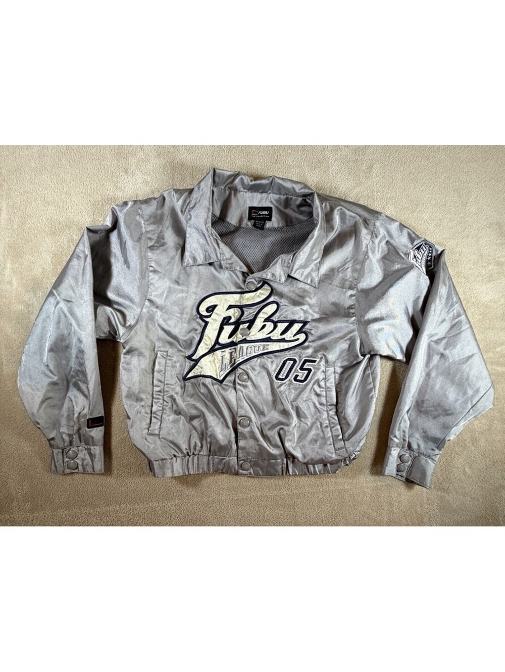 Vintage FUBU The Collection Jacket Youth M 8-10 Silver 05 Y2K Hip Hop 90s